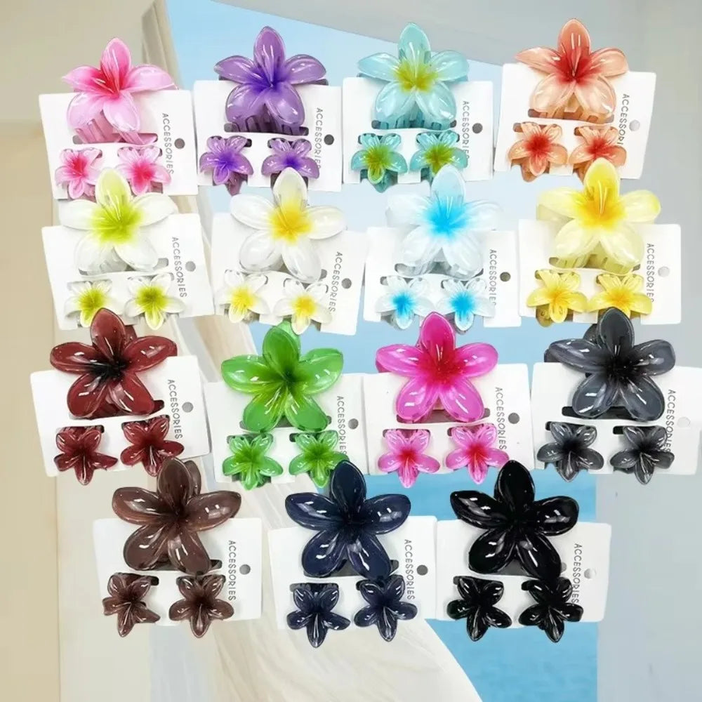 3-Pack Plumeria Flower Hair Claw Clips – Gradient Acrylic Set