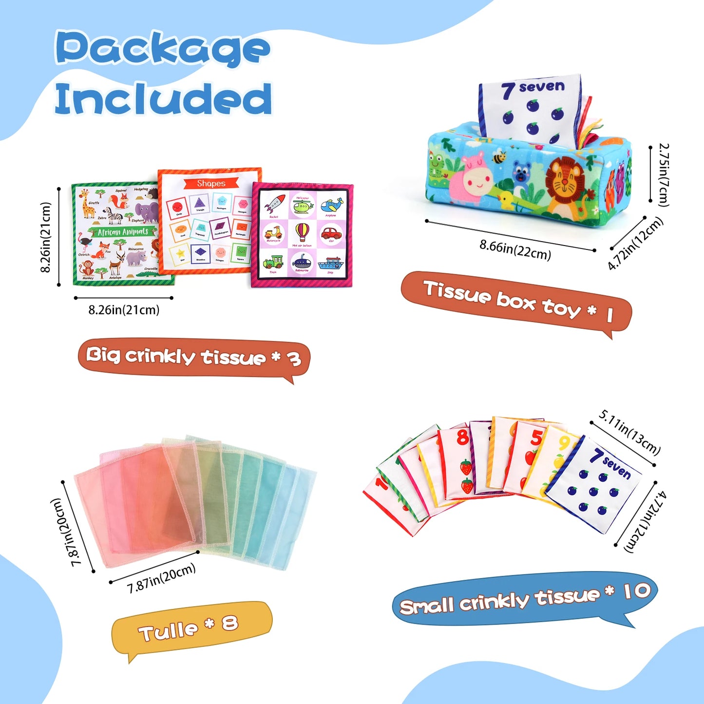 Baby Tissue Box 0-18M Sensory Toy Colorful Soft Toddler Finger