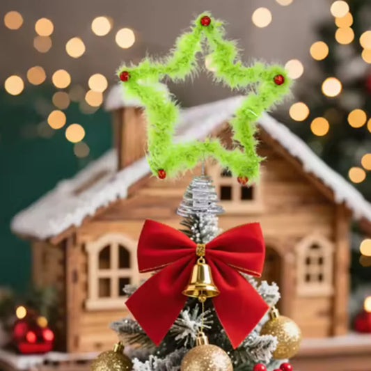 Christmas Tree Top Star Ornament – Green Plush & Iron Topper Christmas Tree Topper Oasis Select