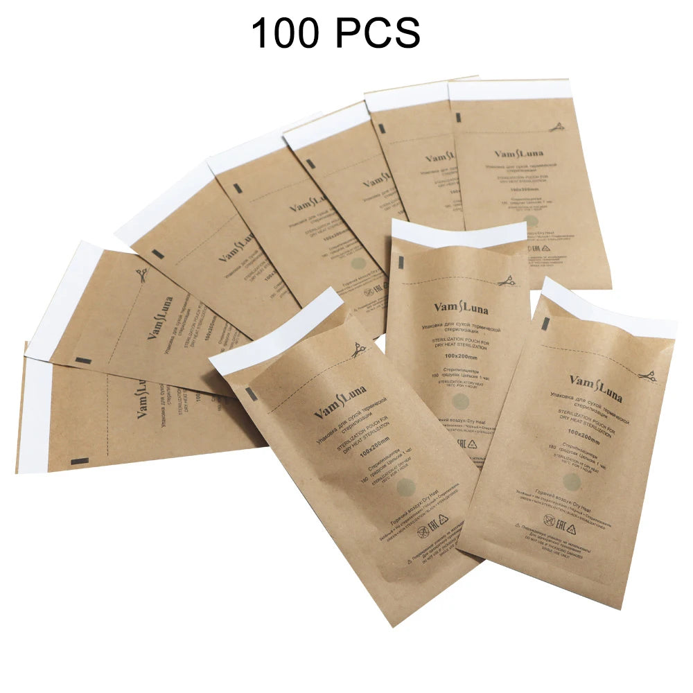 100-Pack Self-Sealing Kraft Sterilization Pouches 100x200mm