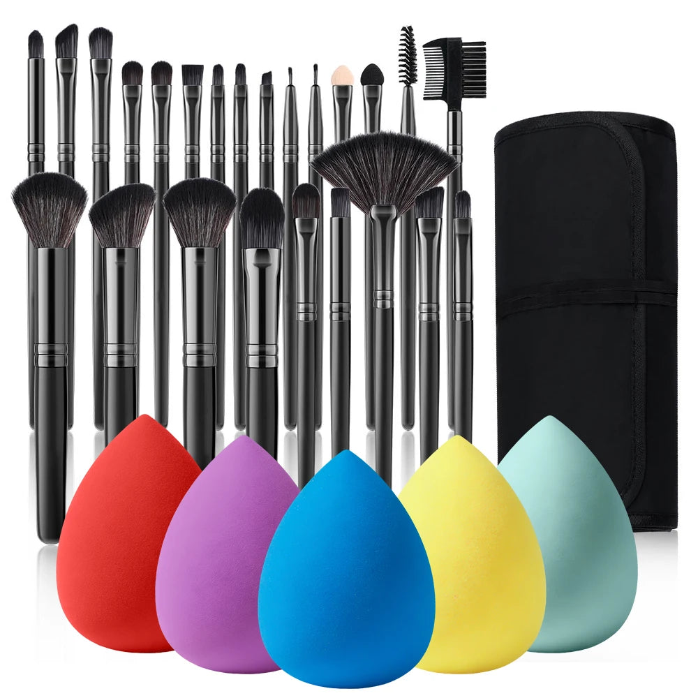24-Piece Professional Black Makeup Brush Set with Bag