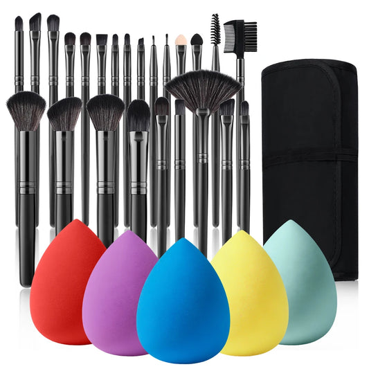 24-Piece Professional Black Makeup Brush Set with Bag Makeup Brush Set Peaceful Pleasures Health and Wellness Black 1-D