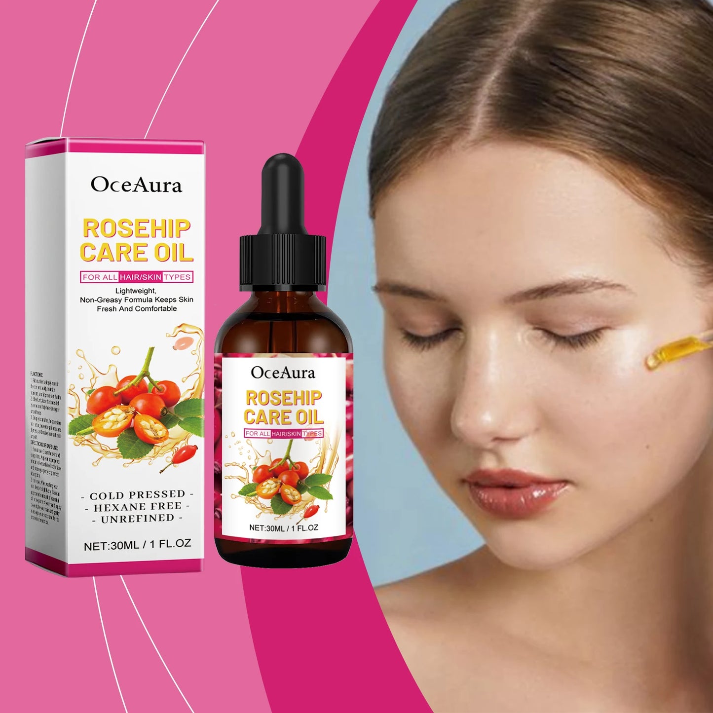 OceAura Rosehip Dry Oil – Face, Hair & Body Moisturizer 30ml