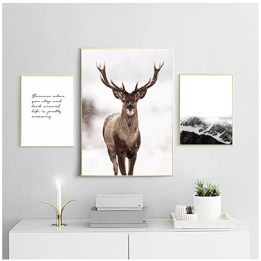 Nordic Canvas Wall Art | Deer & Mountain Scandinavian Print Canvas Wall Art Print Peaceful Pleasures Health and Wellness