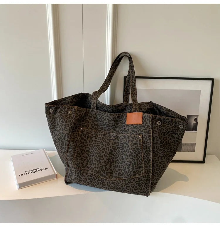 Women's Large Leopard Print Tote Shoulder Bag | Travel Bag