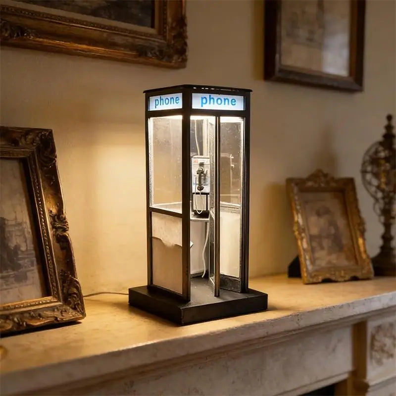 Retro Telephone Booth Desk Lamp | Warm LED Night Light Decor
