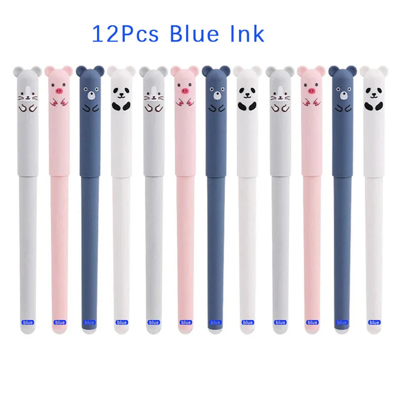 12-Pack Panda Erasable Gel Pens 0.5mm – Blue & Black Ink