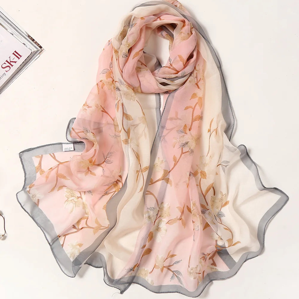Women's Ink Lotus Chiffon Scarf – Lightweight Floral Print