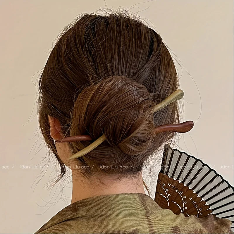 4-Piece Handcrafted Wooden Hair Sticks – Vintage Style Peaceful Pleasures Health and Wellness