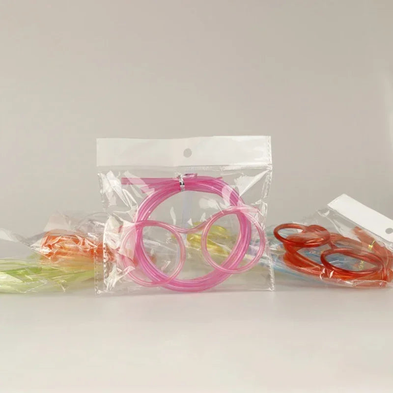5PCS Funny Straw Glasses Soft PVC Glasses Flexible Drinking Straws Kids Party Supplies Bar Supplies Creativity Toy Kids Gift Peaceful Pleasures Health and Wellness Pink