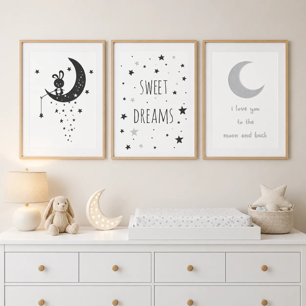Black White Moon Star Nursery Canvas Wall Art – Kids Room Nursery Canvas Print Peaceful Pleasures Health and Wellness