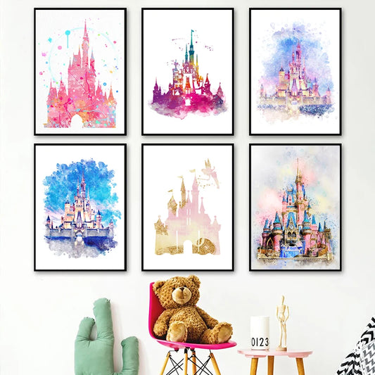 Watercolor Princess Castle Canvas Print | Girls Nursery Wall Art Canvas Wall Print Peaceful Pleasures Health and Wellness