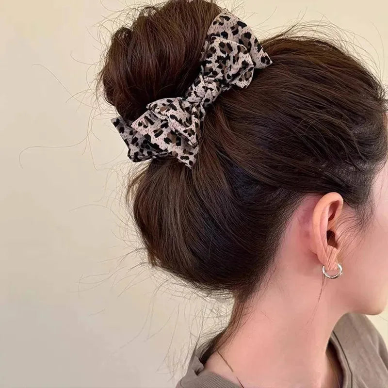 Vintage Leopard Print Bow Hair Clip Barrette for Women