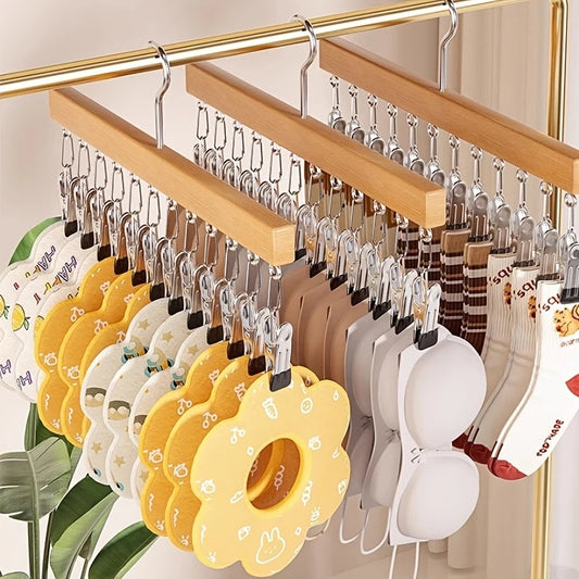 12-Clip Wooden Hat Organizer | Closet Hanger for Caps & Towels Closet Hat Organizer Peaceful Pleasures Health and Wellness