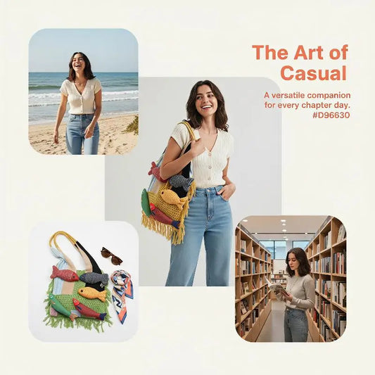 Fish Tassel Knitted Shoulder Bag – Casual Tote for Women & Girls Knitted Shoulder Bag Oasis Select