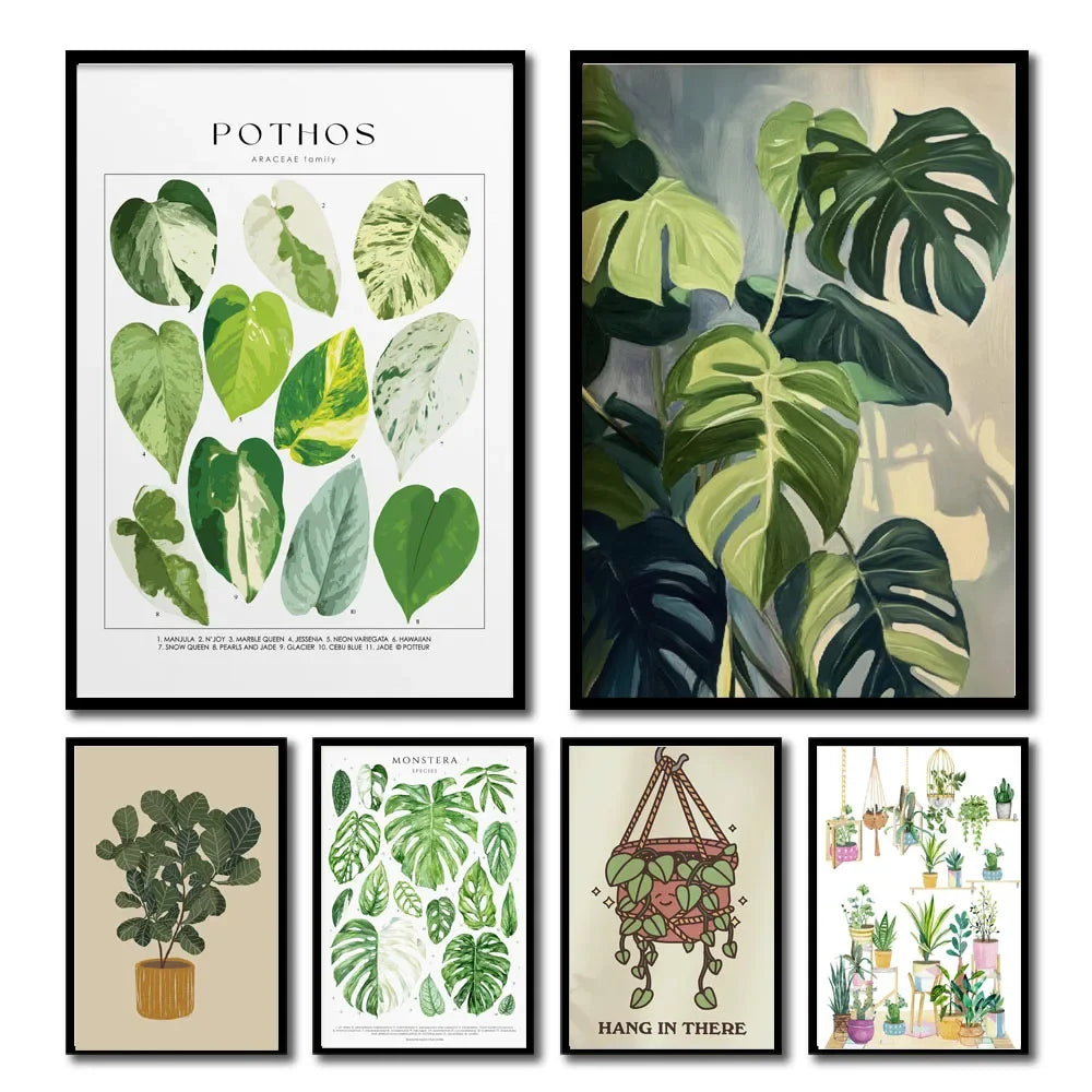 1pc Green Botanical Leaves Interior Art Print Houseplants Nature Indoors Canvas Wall Home Decor Calming Poster Foliage and Plant Peaceful Pleasures Health and Wellness