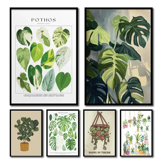1pc Green Botanical Leaves Interior Art Print Houseplants Nature Indoors Canvas Wall Home Decor Calming Poster Foliage and Plant Peaceful Pleasures Health and Wellness