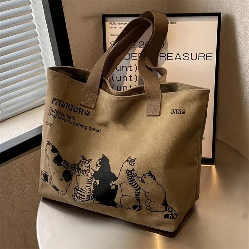 Women's Canvas Tote Bag – Spacious Zipper Shoulder Bag