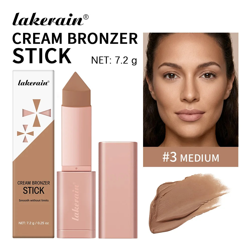 Lakerain Bronzer Cream Stick 3D Makeup Effect Improve Fine Lines Brightening & Grooming 2 IN 1 Bronzer Cream for All Skin Types Peaceful Pleasures Health and Wellness Medium