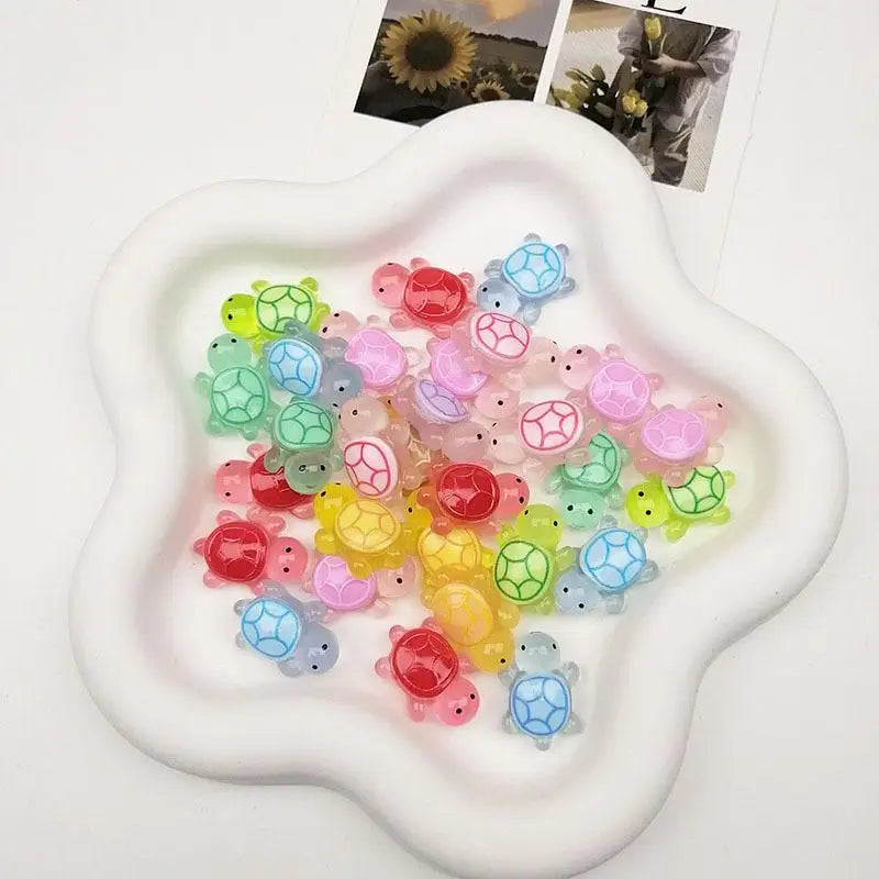 Glow-in-the-Dark Mini Turtle Figurines | 100pc Micro Decor Set