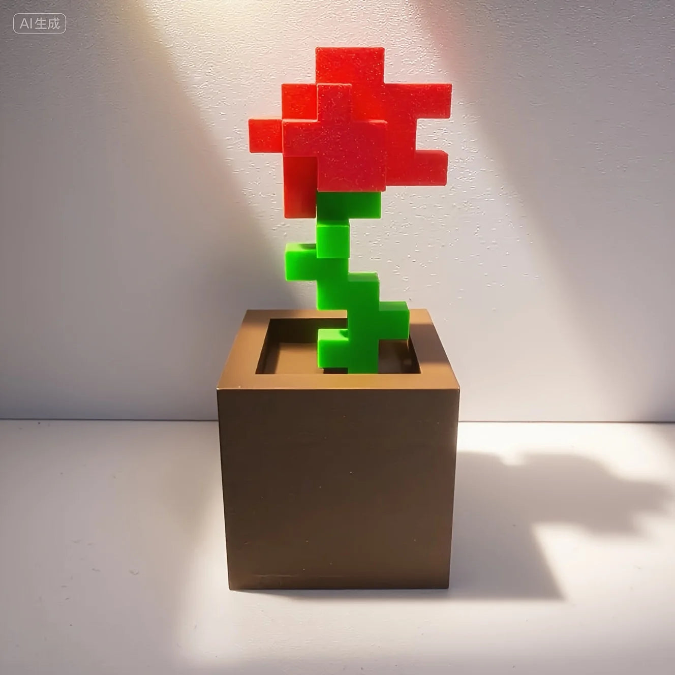 1 Piece Pixel Rose Flower Ornament, 3D Printed Unique Flower Decoration, Plastic Flower Item Suitable for Bedside Table, Desktop, Office Desk Decoration, Furniture Decoration Peaceful Pleasures Health and Wellness