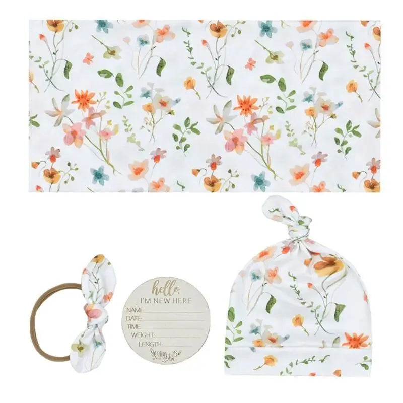 4-Piece Baby Swaddle Blanket & Hat Set | Newborn Wrap Gift