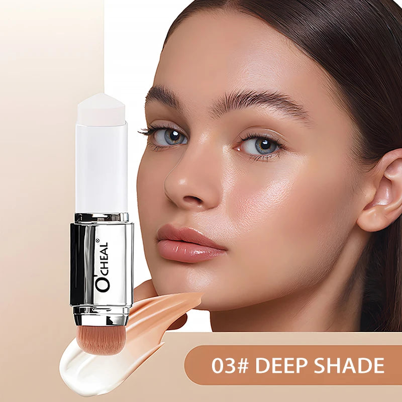 O'CHEAL Temperature Changing Foundation Stick Facial Coverage Blemishes Pores Double-Headed Face Matte Makeup Foundation Cream Peaceful Pleasures Health and Wellness 03 Deep Shade