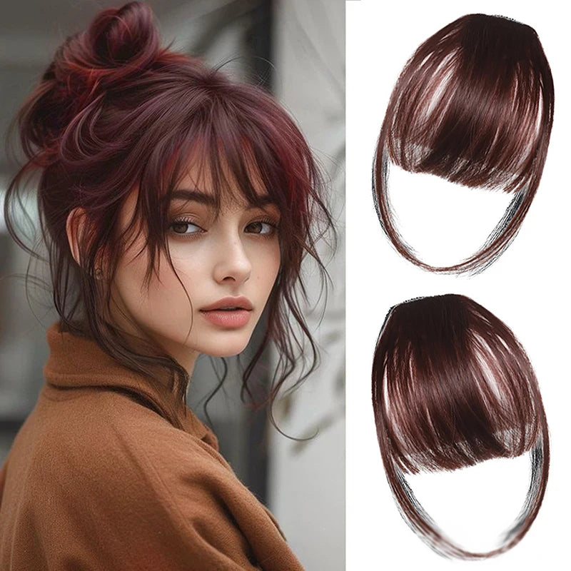 Synthetic Fake Air Bangs Natural Hair Extension Front Fringes Hairpiece Black Brown Clip In Bangs Double Sideburns Hair Styling Peaceful Pleasures Health and Wellness 8