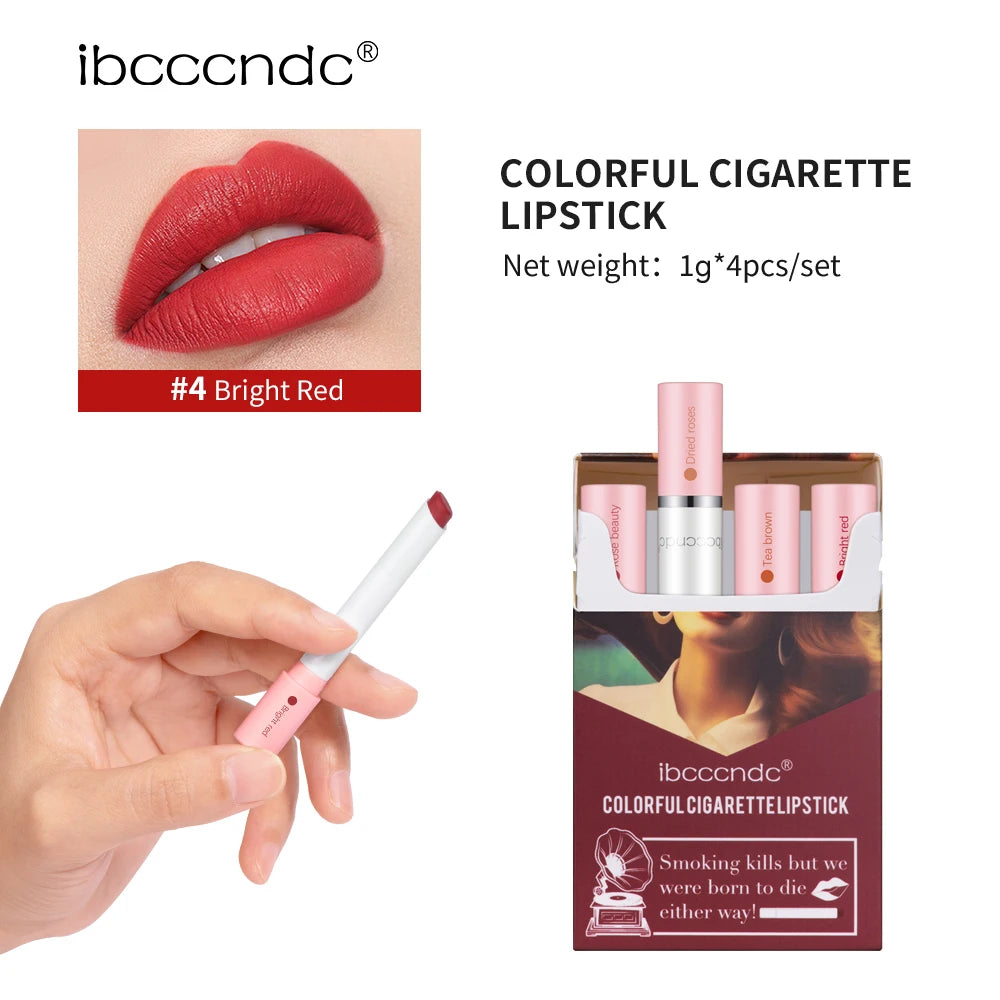 4PCS/Set Matte Long Lasting Waterproof Creative Cigarette Lipstick Set Matt Lip Stick Tube Nude Red Velvet Lip Tint Makeup Peaceful Pleasures Health and Wellness