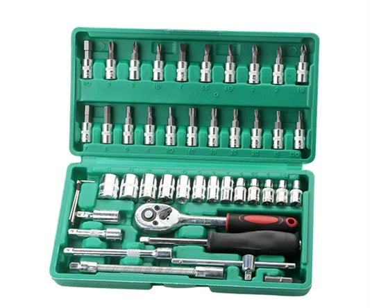 46pcs Socket Wrench Set Motorcycle Bicycle Repair Tools Repair Ratchet Screwdriver Combination Household DIY Mechanical Tool Box Peaceful Pleasures Health and Wellness