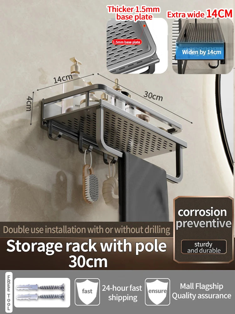 Wall-Mounted Bathroom Shelf & Towel Rack | Metal Storage Organizer
