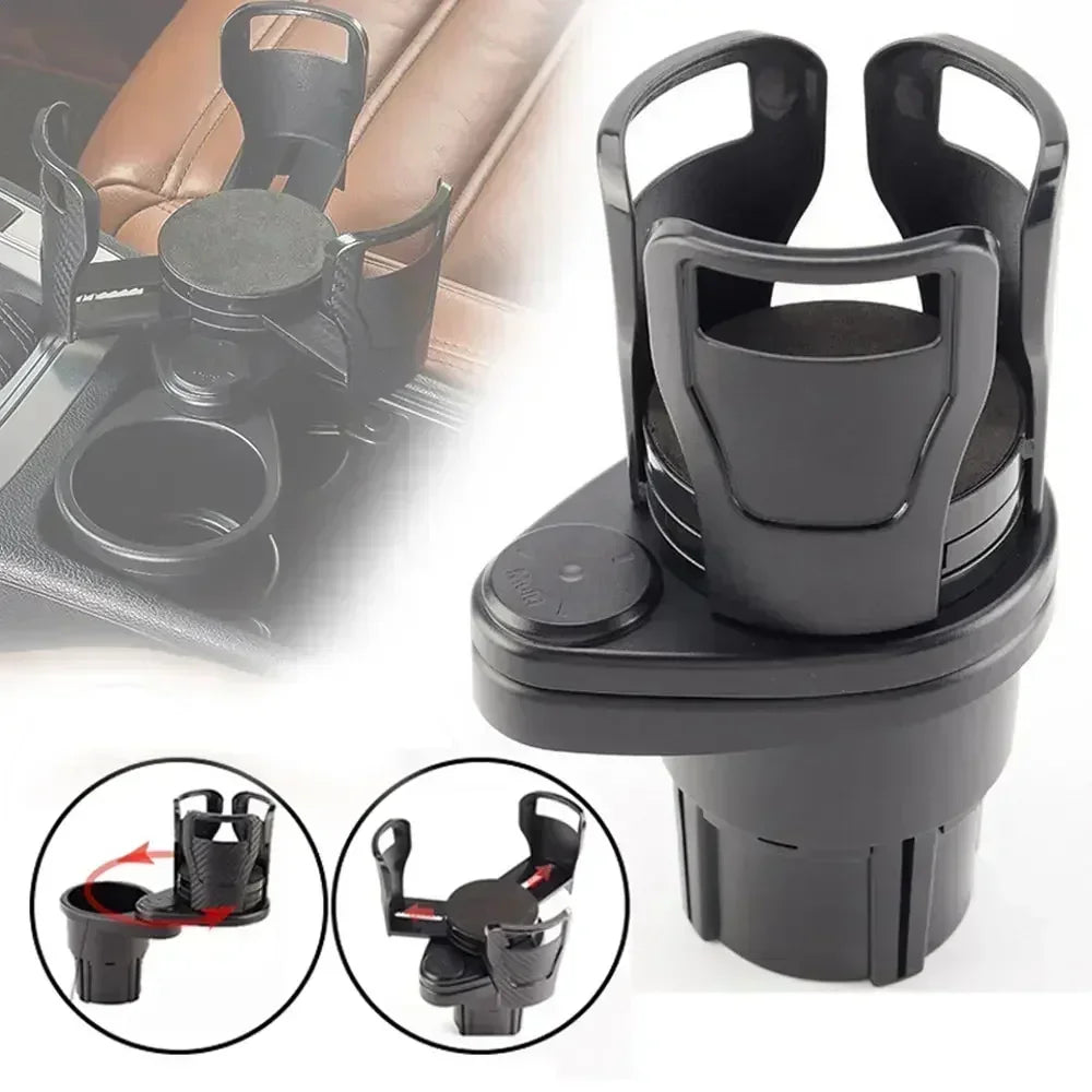 Adjustable Dual Car Cup Holder with Phone Mount | 360° Rotate