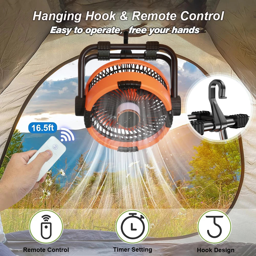 20000mAh Outdoor Camping Fan Wireless Tent Ceiling Fan 4 Speed Adjustment Air Circulation Desk Fan with LED Light Remote Control Peaceful Pleasures Health and Wellness