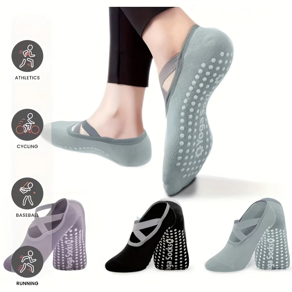 6 Pairs Women'S Yoga Socks Non-Slip Pilates Dance Socks Non-Slip Floor Slippers With Handles For Gym Indoor And Fitness Ballet Peaceful Pleasures Health and Wellness 3PC M/L