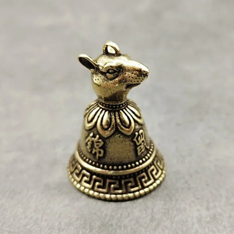 Brass Chinese 12 Zodiac Animals Heads Bell Keychain Pendants Jewelry Vintage Copper Feng Shui Car Key Chain Hanging Keyring Gift Peaceful Pleasures Health and Wellness