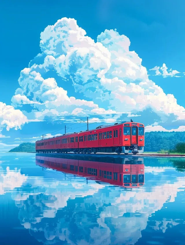 Japanese Anime Landscape Canvas Print | Tram Train Ocean Wall Art Canvas Wall Art Print Peaceful Pleasures Health and Wellness 4 20x30cm Unframed