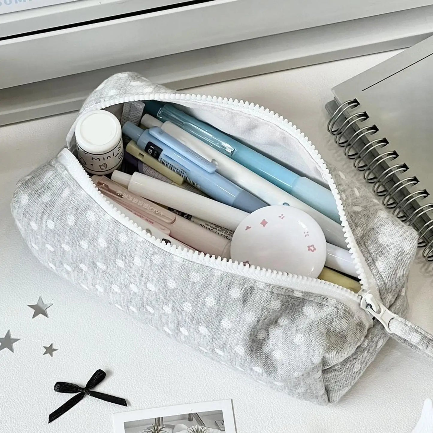 Large Capacity Dot Design Pencil Case | Fabric Stationery Pouch