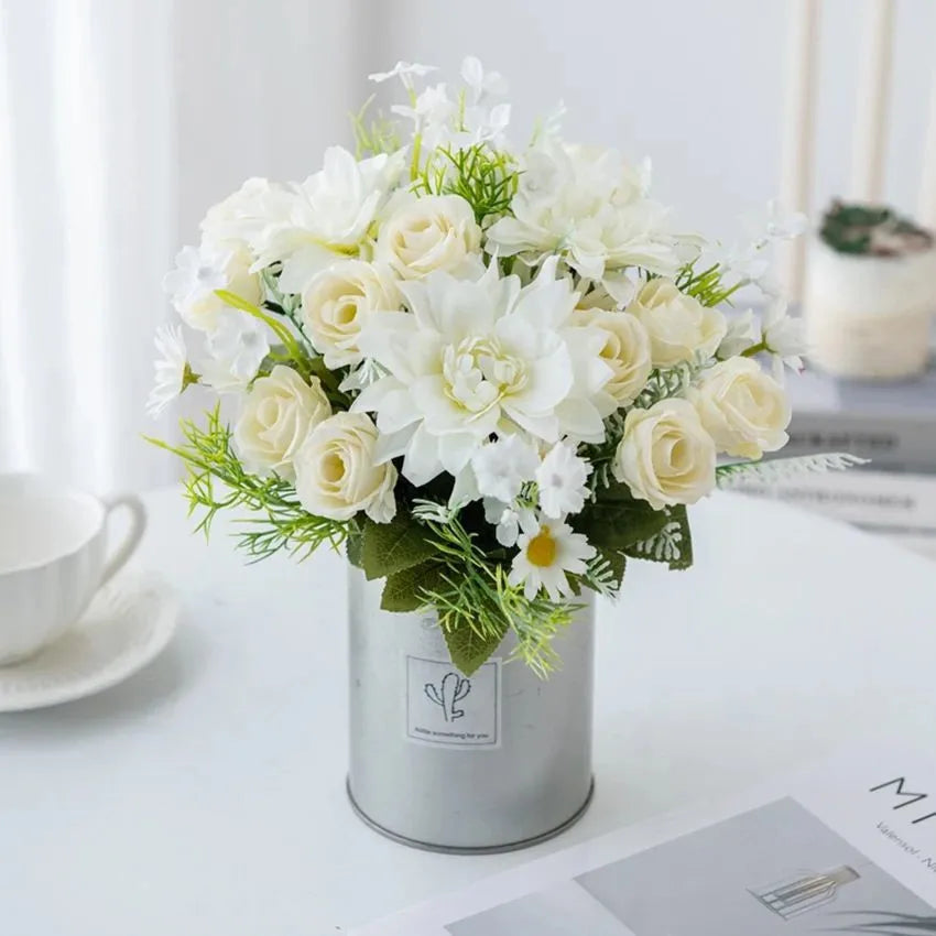 Silk Dahlia Rose Artificial Flower Bouquet | Wedding & Home Decor