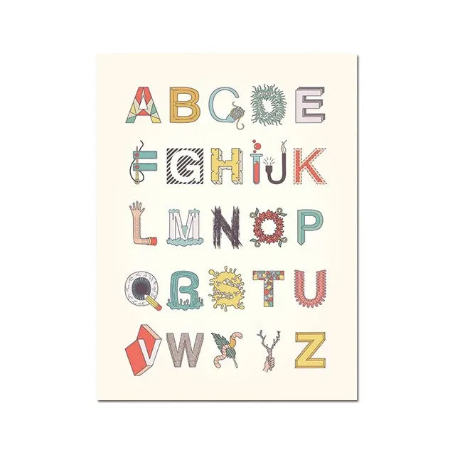 Boho ABC Alphabet Animal Canvas Print | Nursery Kids Room Decor