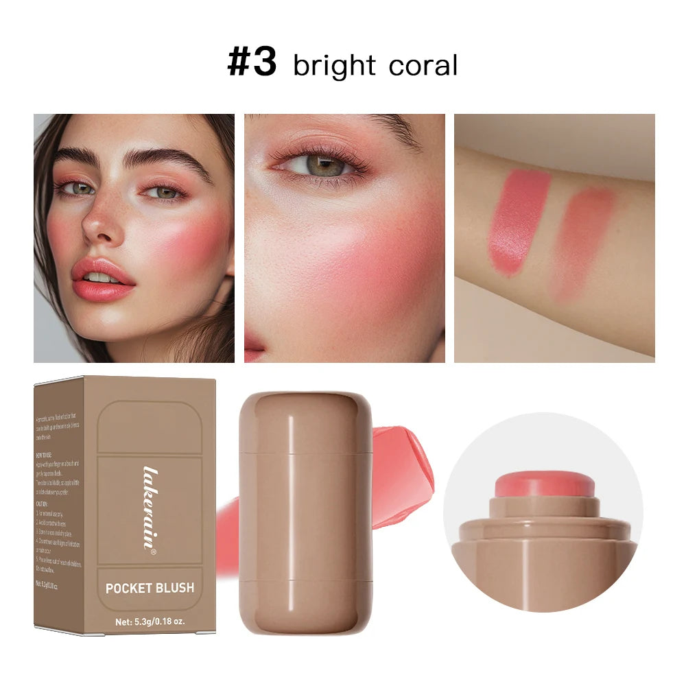 3-in-1Blush Stick Lasting Brightens Facial Cheek Stick Moisturizing Flash Lip Gloss Makeup Lip Gloss Face Rouge Peaceful Pleasures Health and Wellness 3