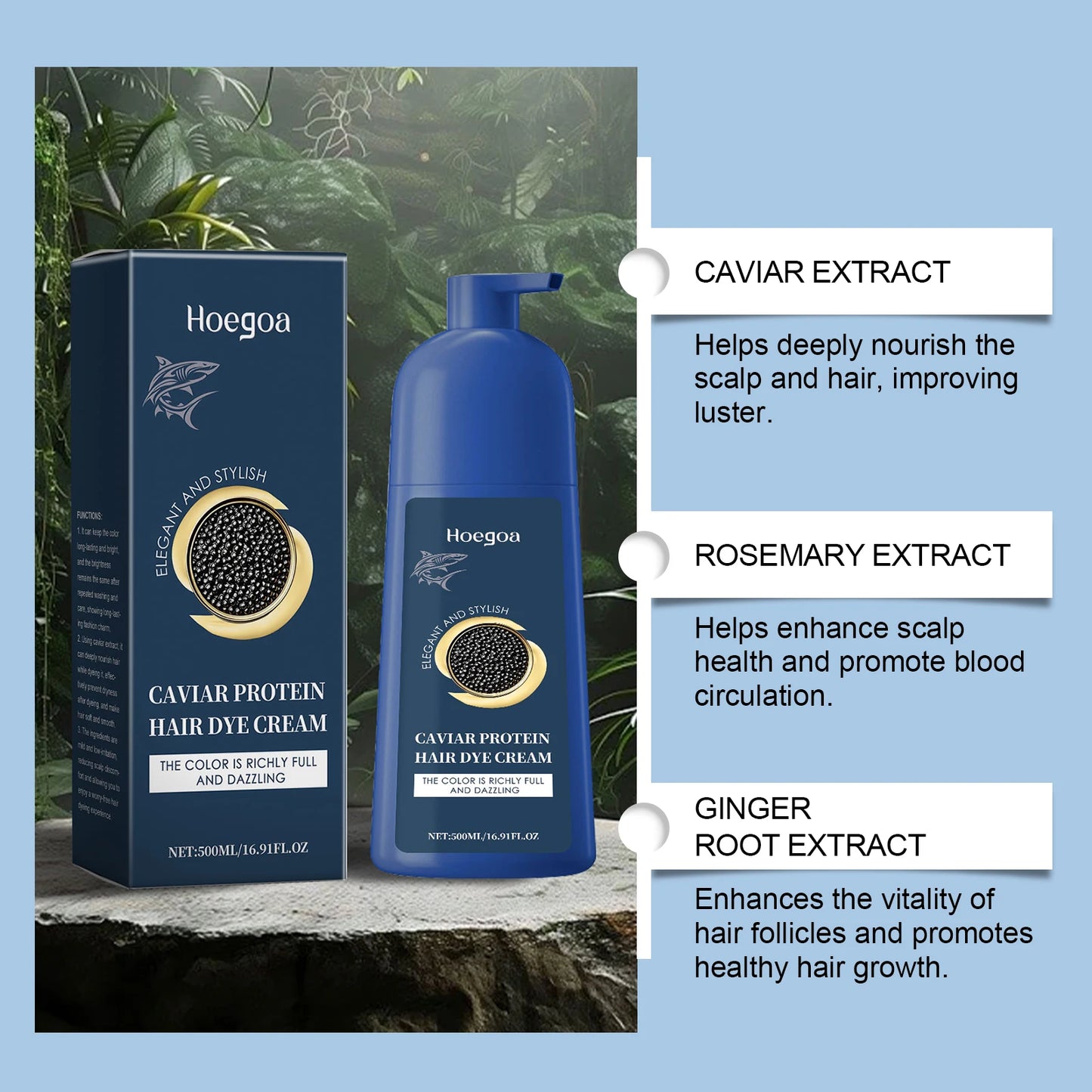 HOEGOA Caviar Protein Hair Color Shampoo – Gray Coverage 500ml