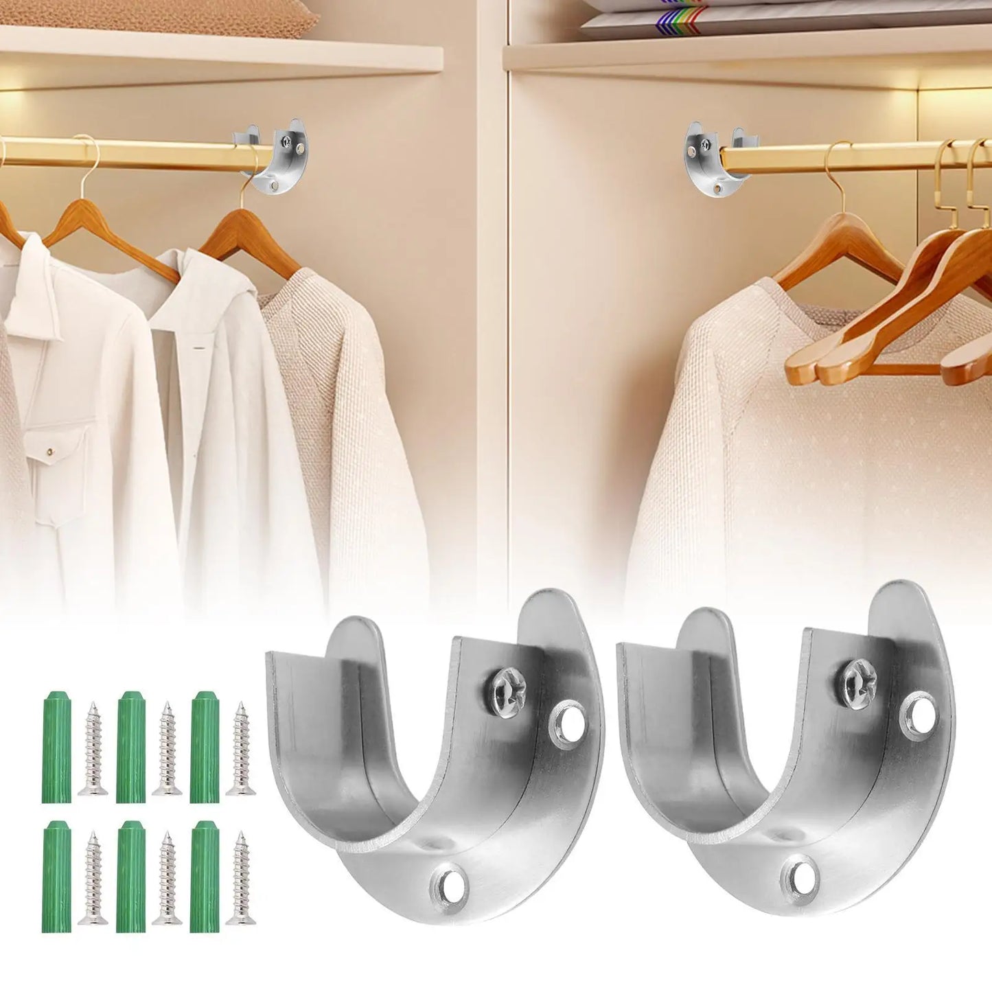 2pieces Closet Rod Holder Stainless Steel 32mm Hanger End Closet Rod Brackets Heavy Duty for Laundry Bathroom Bedroom Apartment Peaceful Pleasures Health and Wellness