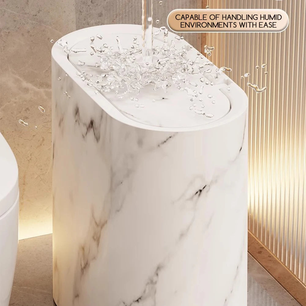 Bathroom Small Trash Can Marble Pattern Slim Large Capacity Garbage Bin Spillproof Narrow Wastebasket With Lid For Home Kitchen Peaceful Pleasures Health and Wellness