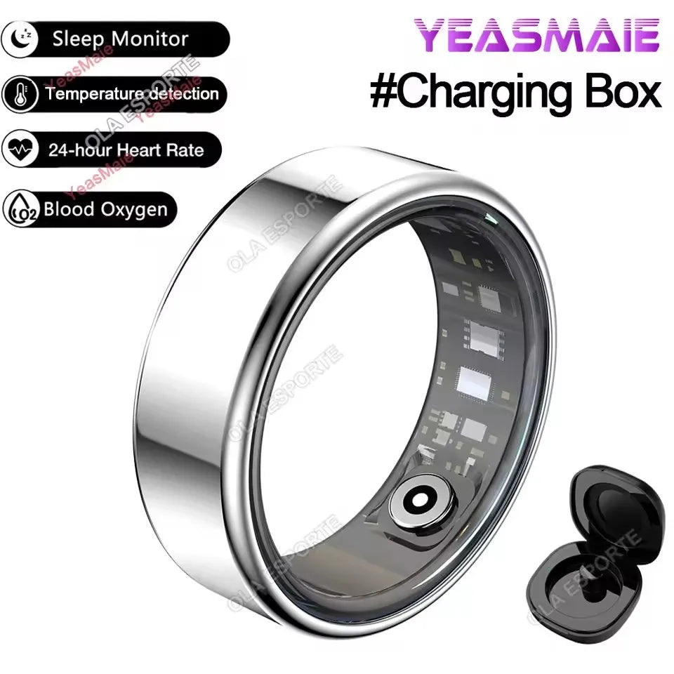 NEW R09 Smart Ring Men Women with Charging Case,Heart Rate Blood Oxygen,Skin Temperature Monitor,5ATM Waterproof For Android iOS Peaceful Pleasures Health and Wellness Silver Pro 11