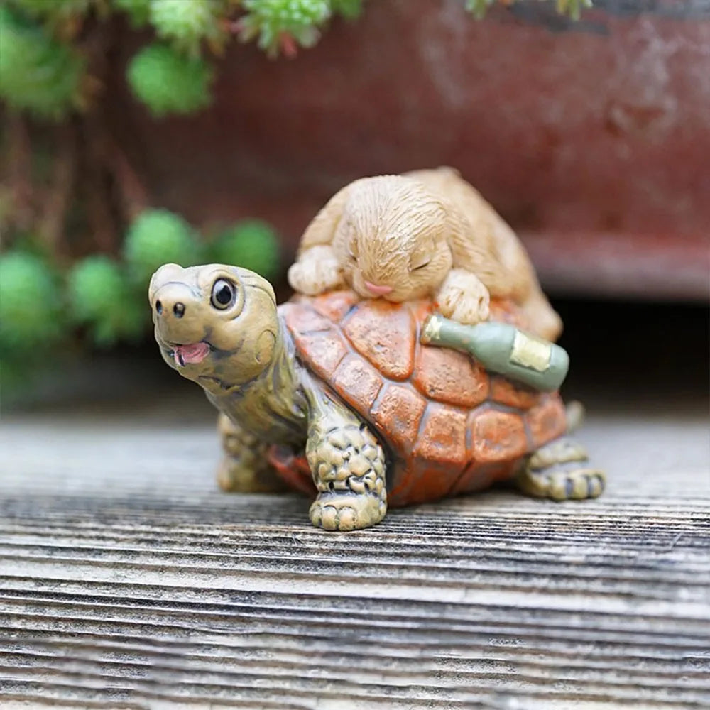 Cartoon Rabbit & Turtle Resin Garden Figurines | Micro Landscape
