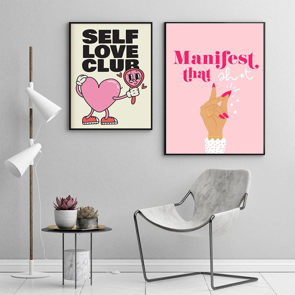 Scandinavian Minimalist Pink Canvas Wall Art | Girl Bedroom Print