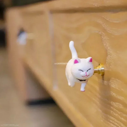 Brass Rotatable Cat Head Cat Handle Cartoon Wardrobe Door Handle Cute Drawer Single Hole Small Handle Drawer Door Knob Peaceful Pleasures Health and Wellness
