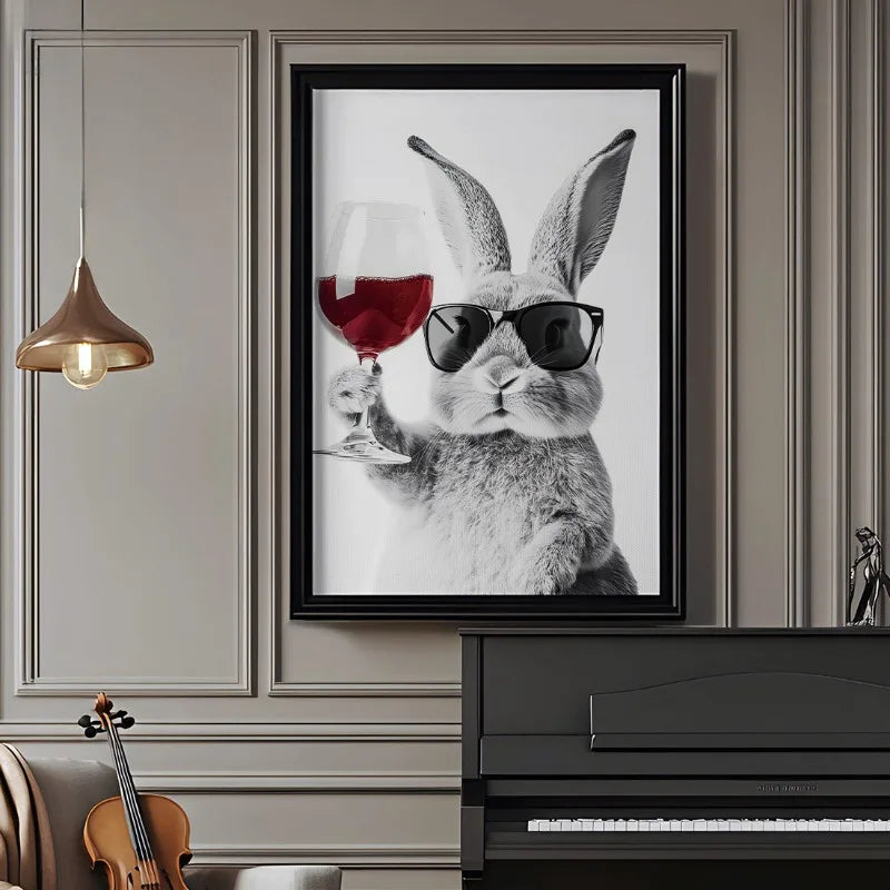 Minimalist Cheers Bunny Canvas Wall Art | Unframed Print Decor
