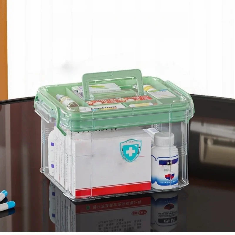 Clear Medicine Organizer Box with Tray & Labels | Storage Chest