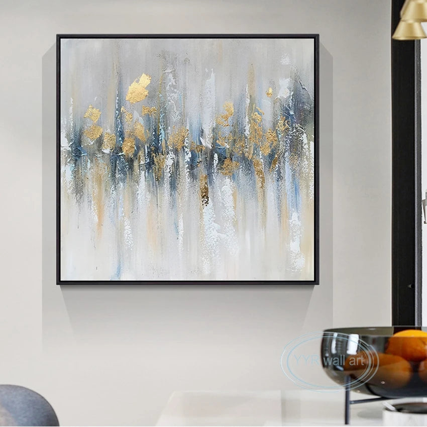 Abstract Gold Foil Wall Posters for Christmas Decoration, Hand Painted Oil Painting on Canvas, Hanging Pictures for Living Room Peaceful Pleasures Health and Wellness No frame 3 Horizontal120x200cm